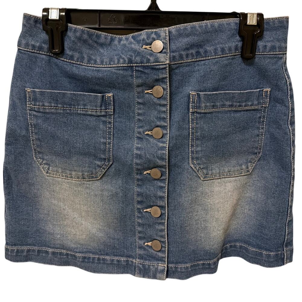 tgla demin mini skirt women's size Small Button Front Jean Skirt Festival Cotton